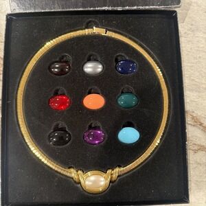 Vtg Joan Rivers Classics Gold Tone Omega 10 Interchangeable Cabochon Necklace